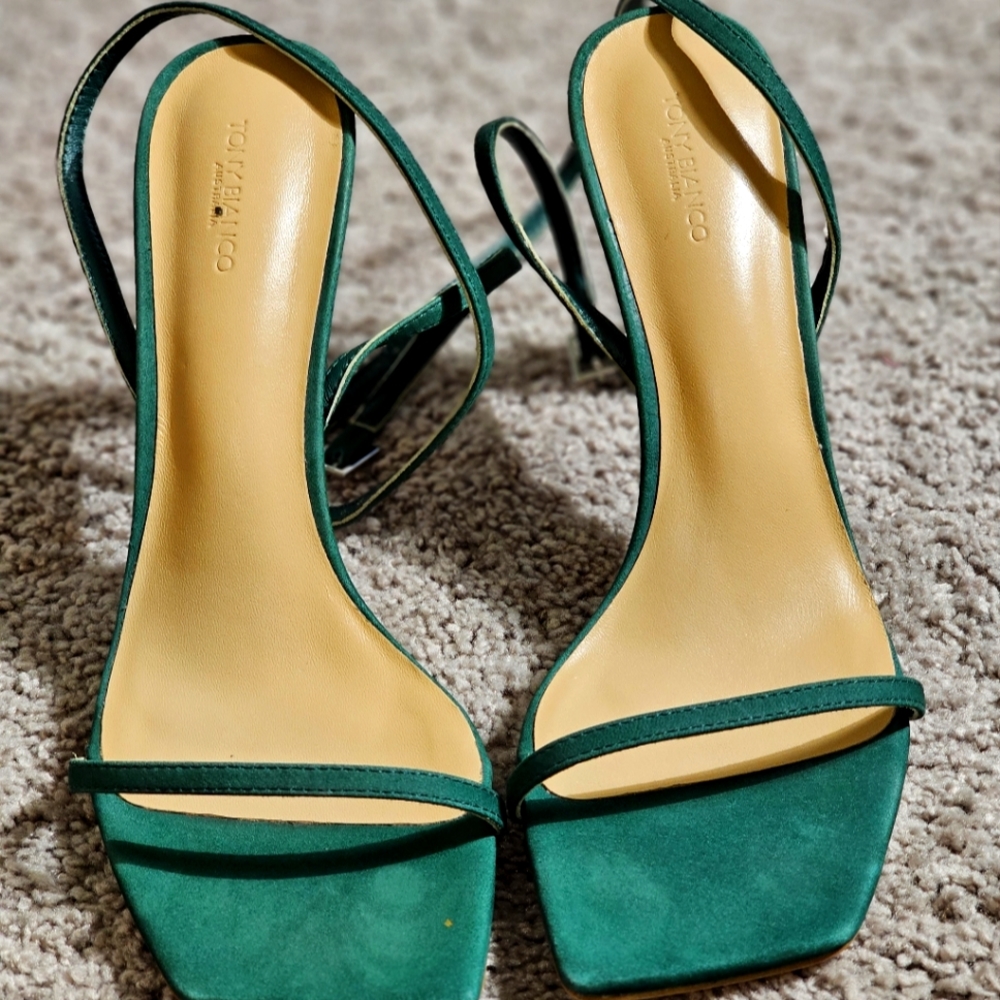 Tony Bianco Emerald Green Strappy Square-Toe Sandals